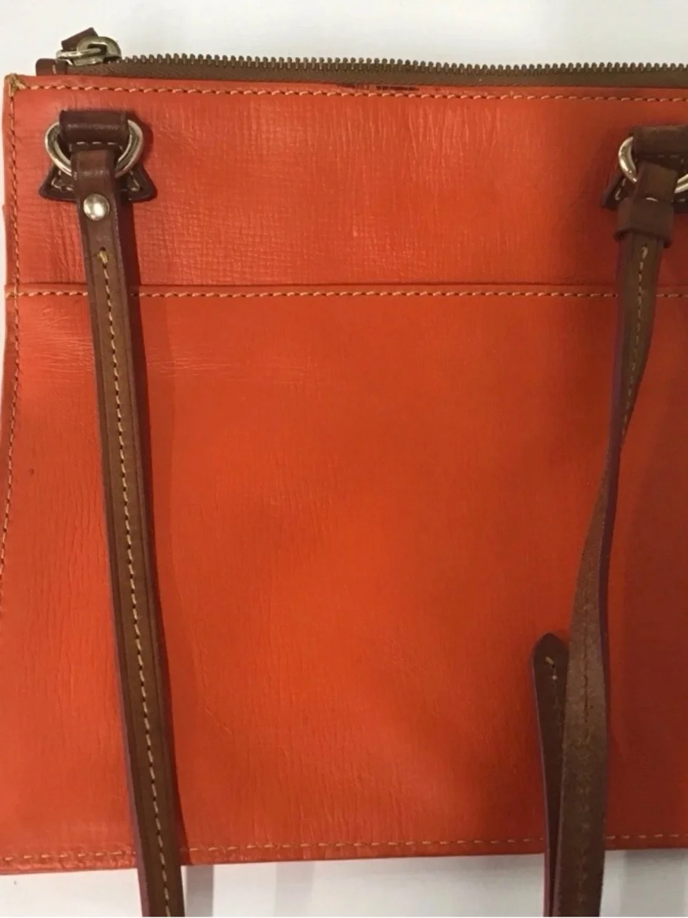 Dooney & Bourke Orange Leather Messenger Bag with Brown Trim